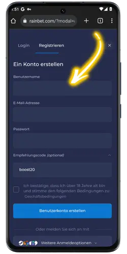 Rainbet Casino Persoenliche Daten Formular Ausfuellen