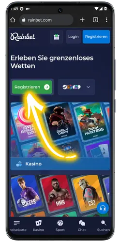 Rainbet Casino Registrierung Schaltflaeche Oeffnen