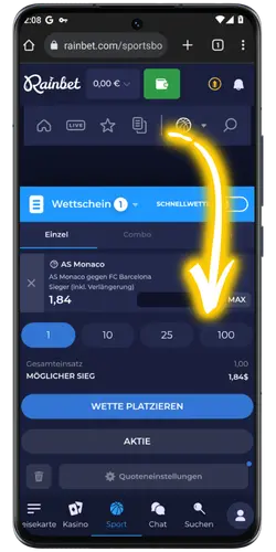 Rainbet Casino Wetteinsatz Wettschein Eingeben