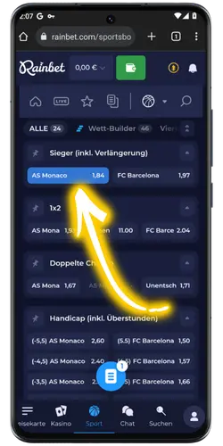Rainbet Casino Wettmarkt Quoten Auswaehlen